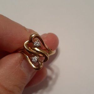 Solid 10k Gold Diamond Heart Ring Midi Pinkie